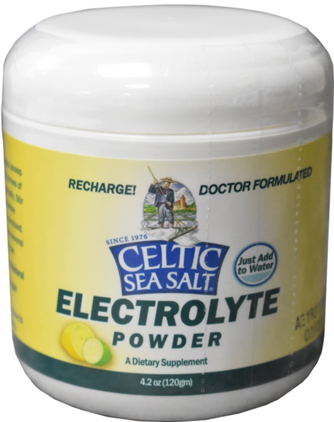 4.2 oz container of Celtic Sea Salt Electrolyte Powder